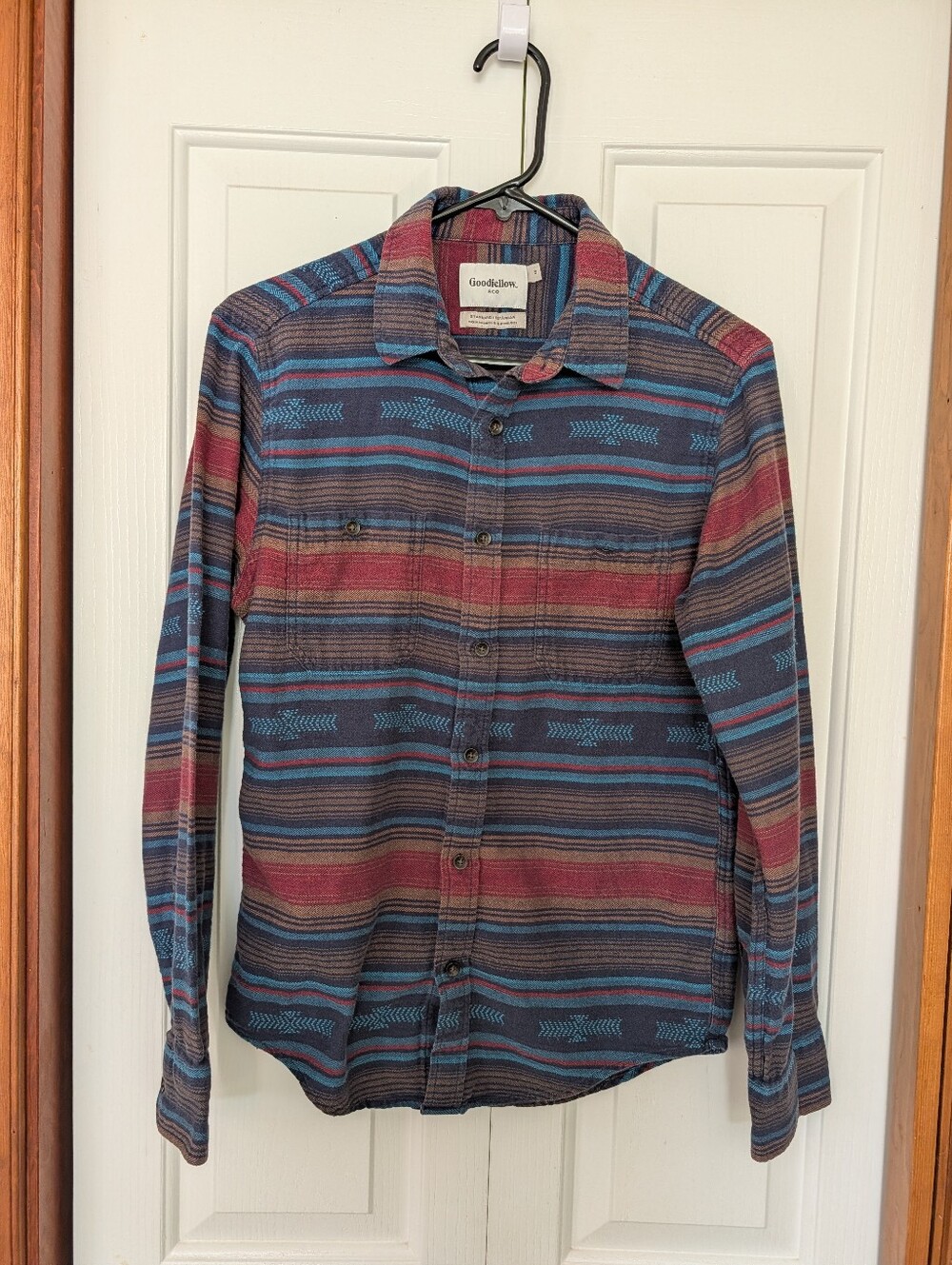 Goodfellow & Co Striped Button-Up Shirt in Blue and Red Tones